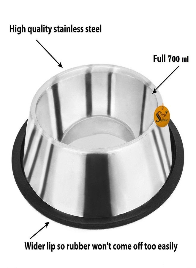 سايج سكوير وعاء طعام وشراب مربع من الفولاذ المقاوم للصدأ عالي الجودة، ذو شكل دائري، مانع للانزلاق بقاعدة مطاطية، مناسب للكلاب والقطط (متوسط، طقم من قطعتين) - Image 3